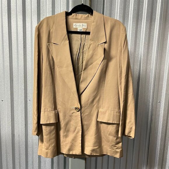 Christian Dior Blazer Women's 12 Tan Coat Jacket Notched Collar - Picture 1 of 11